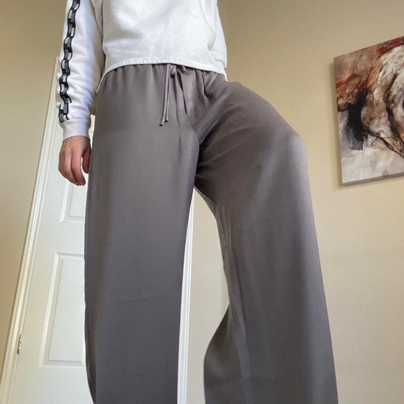 Vince Pants - VINCE satin drawstring pants in taupe gray